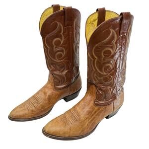 Nocona 2 Tone Brown Leather Western Cowboy Pointed Toe Boots Men Size 12 B USA